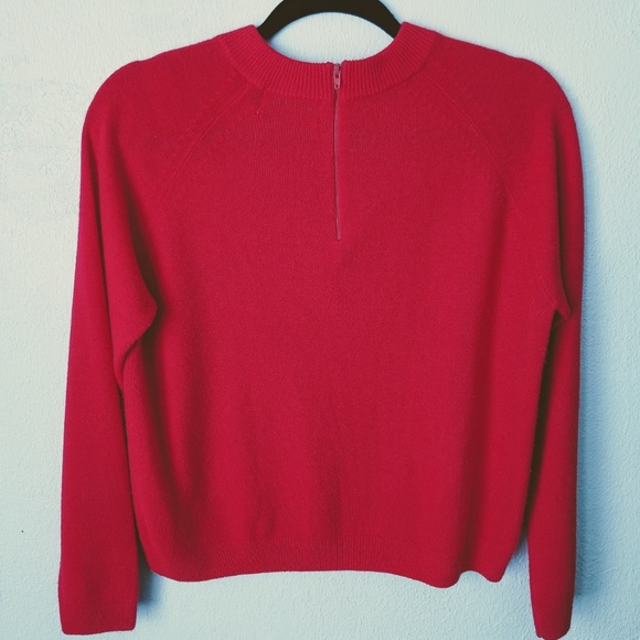 Vintage Cherry Red Crewneck Sweater 1/4 Zip Back - Picture 3 of 7